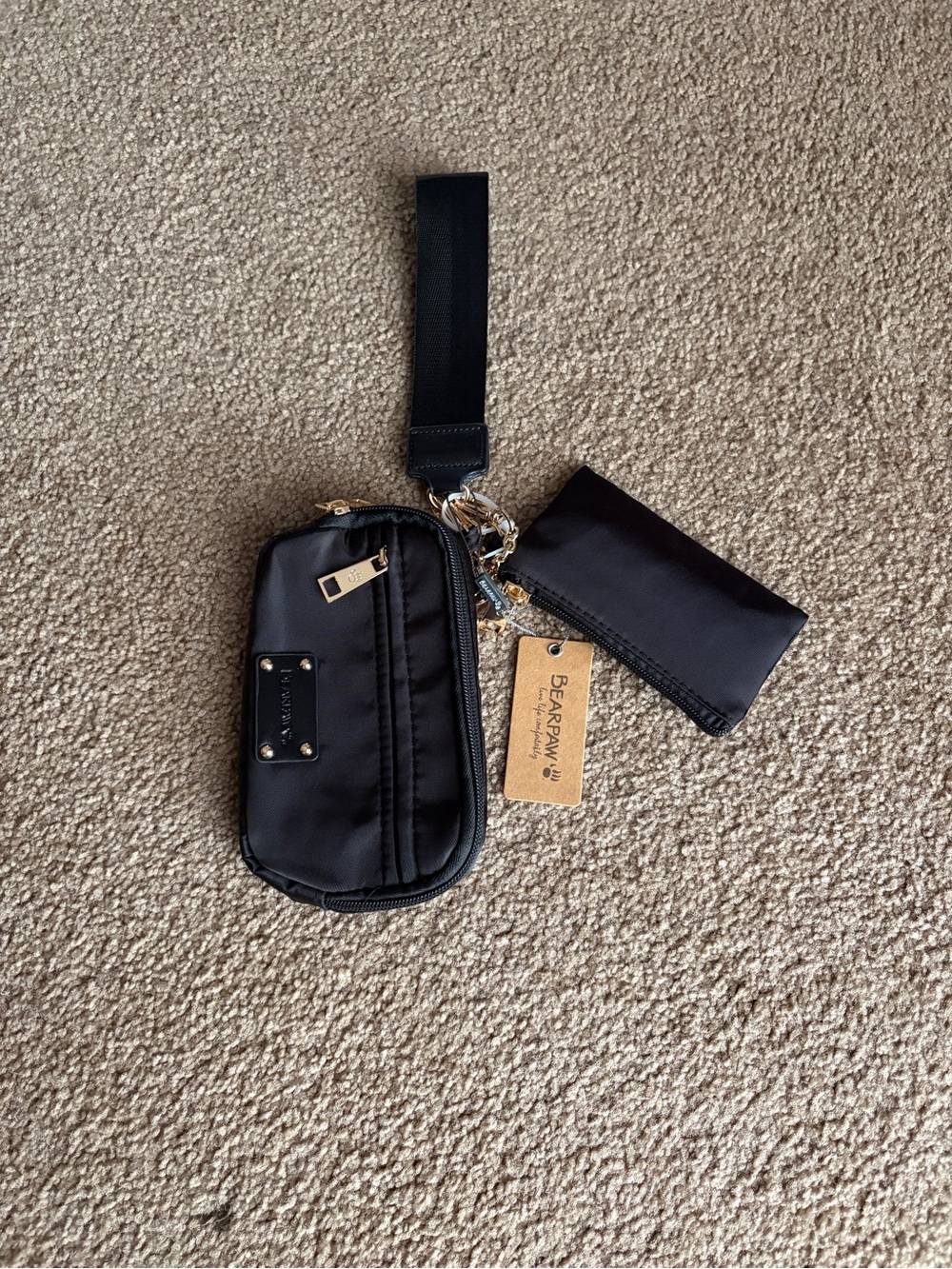 BearPaw Black Wristlet Pouch with Card Sleeve and Strap